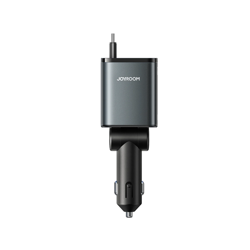 Joyroom JR-CCL07 45W 3-in-1 Retractable Car Charger-Dark Grey Joyroom.pk