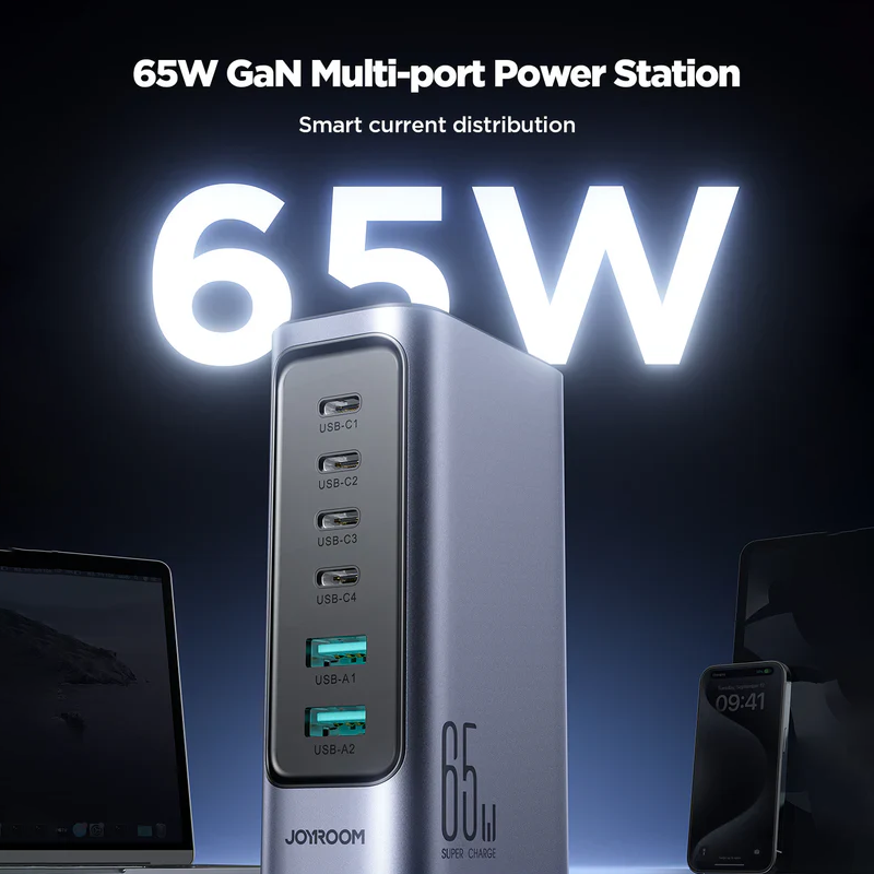 Joyroom JR-TCM02 65W Multi-Port Charger-Dark Gray (EU) Joyroom.pk