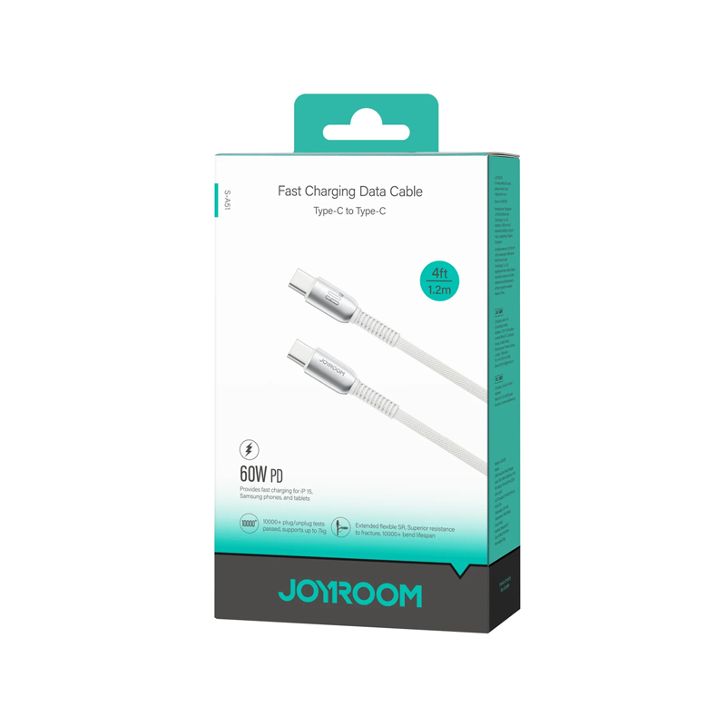 Joyroom S-A51 60W Fast Charging ( Type C To Type C ) 1.2M Light Grey Joyroom.pk