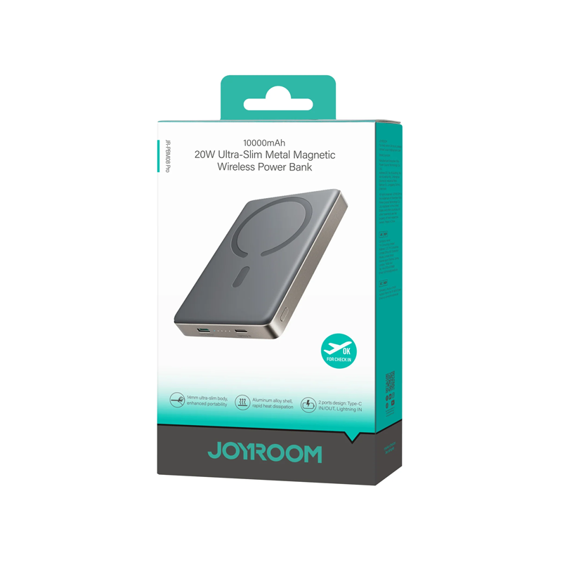 Joyroom JR-PBM08 Pro 20W Ultra-Thin Metal Magnetic Wireless Charging Power Bank 10000mAh Joyroom.pk