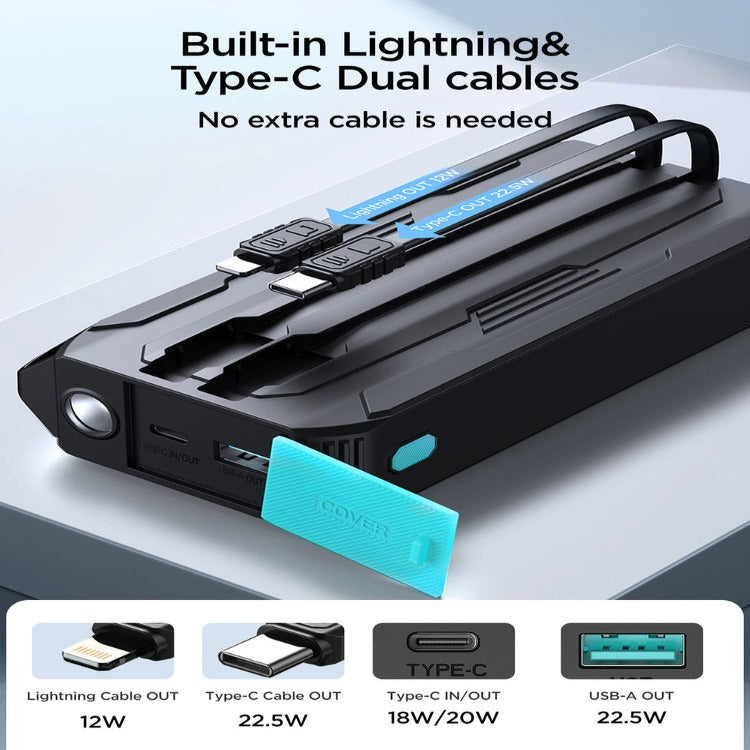 L017 JOYROOM 22.5W POWER BANK WITH BUILT IN 2IN1 CABLES WITH SOS LIGHT 10000MAH - BLACK JOYROOM