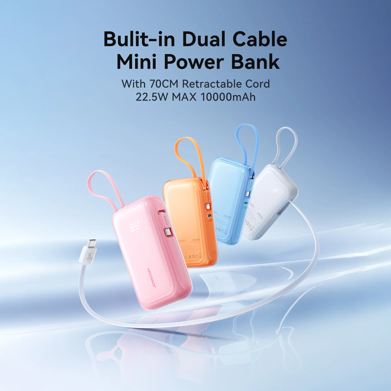 Joyroom JR-PR2L 35W Mini Power Bank with Built-in Retractable Type-C Cable + Type-C/Lightning Cable 10000mAh Joyroom.pk