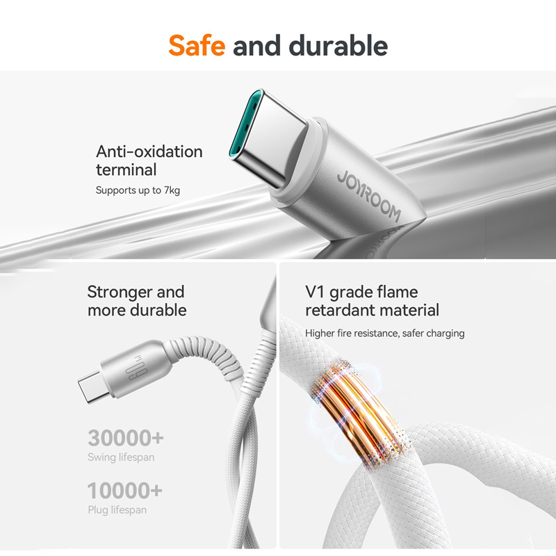 Joyroom S-A51 60W Fast Charging ( Type C To Type C ) 1.2M Light Grey Joyroom.pk