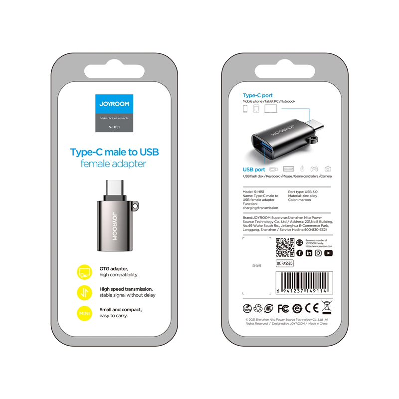 Joyroom S-H151 Type-C Male To USB Female Adapter JOYROOM