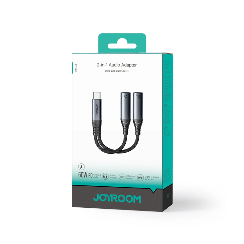 Joyroom SY-C03 Audio-Transfer Series 2-in-1 Audio Adapter (Type-C to Dual Type-C)-Black Joyroom.pk