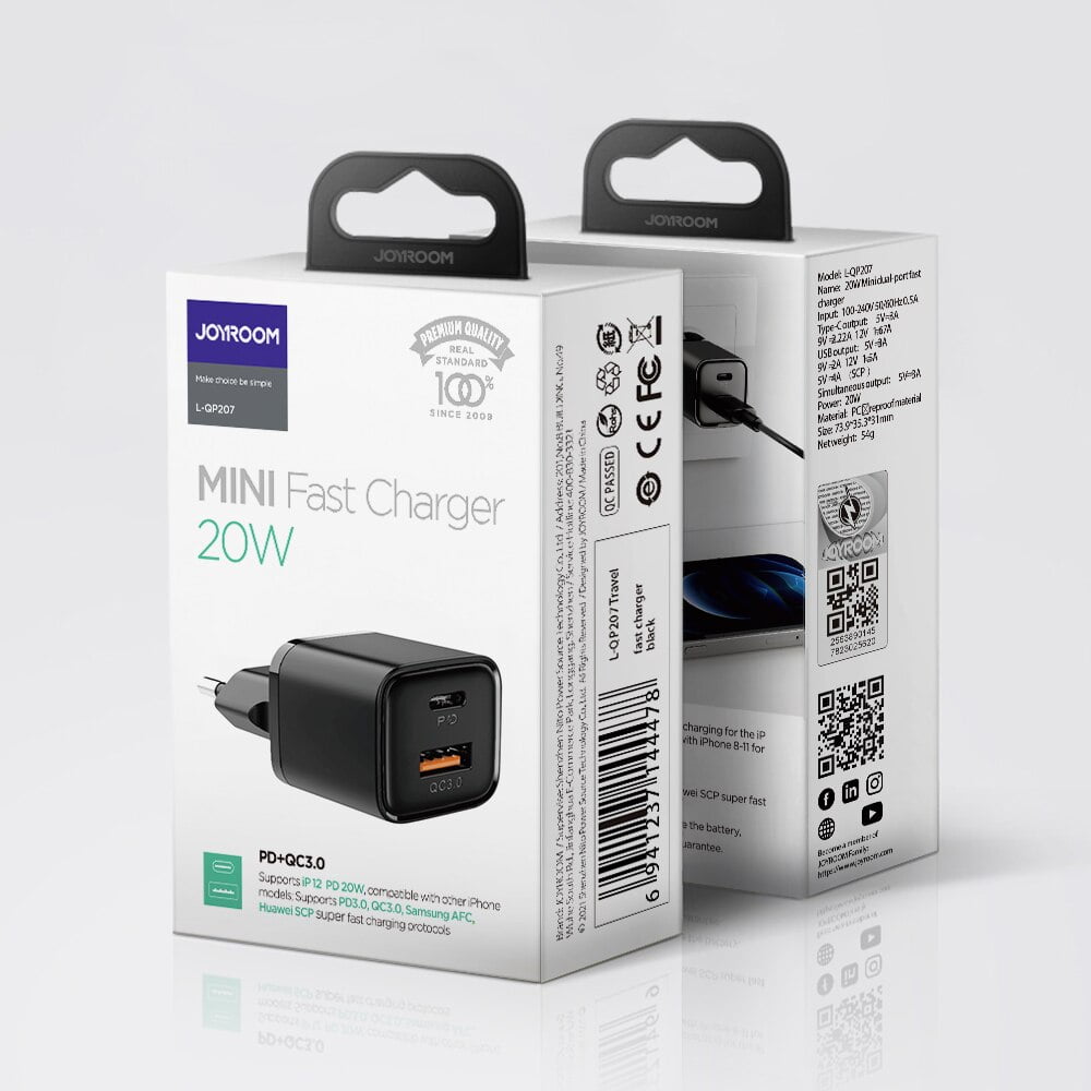 L-QP207 JOYROOM 20W Dual Port PD+QC3.0 Mini Fast Charger Adapter (EU)