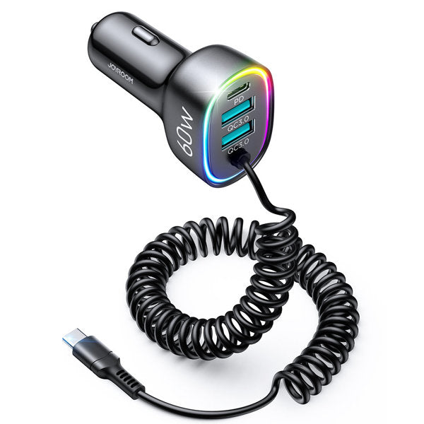 CL19 4 IN 1 PD FAST CAR CHARGER WITH COILED TYPE C CABLE