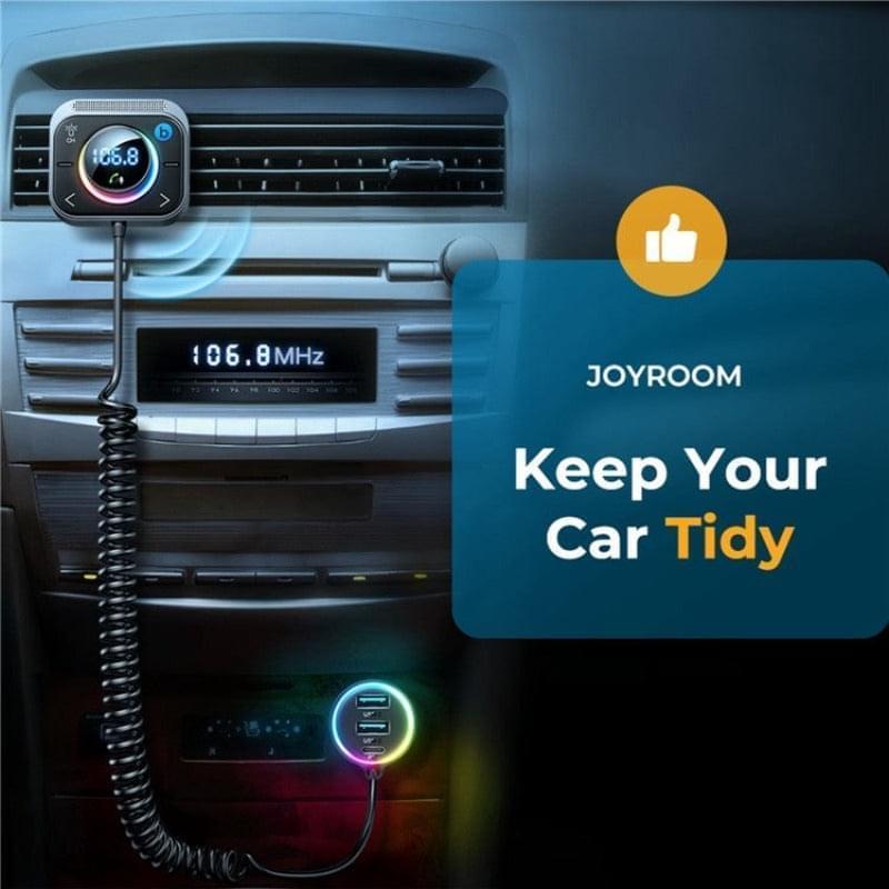 JR-CL18 JOYROOM 30W PD Type-C + USB Car Charger LED Display Bluetooth Adapter FM Transmitter with Coiled Cable Joyroom.pk