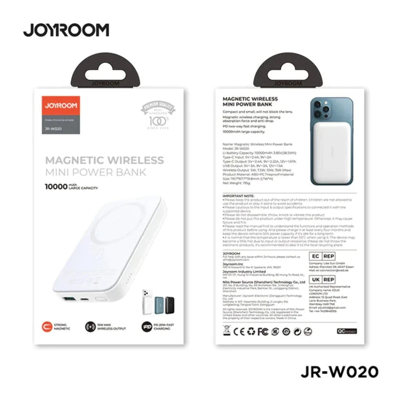 JR-W020 JOYROOM magnetic powerbank – 10000mAh WHITE Joyroom.pk