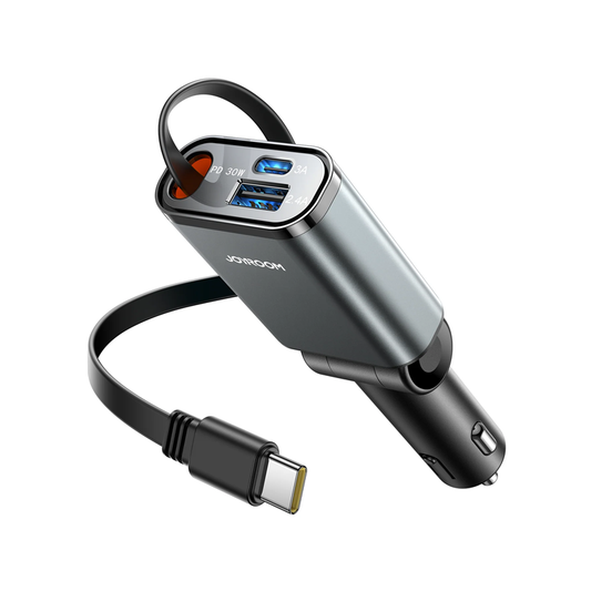 Joyroom JR-CCL07 45W 3-in-1 Retractable Car Charger-Dark Grey Joyroom.pk