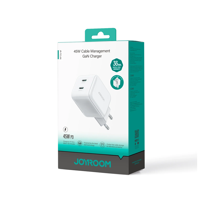 Joyroom JR-TCL05 45W Foldable Charger with cable (CN plug) White Joyroom.pk