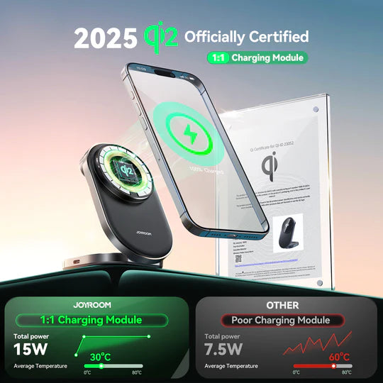 JOYROOM JR-W17 3 in 1 Qi2 Magnetic Wireless Charger (Black) Joyroom.pk