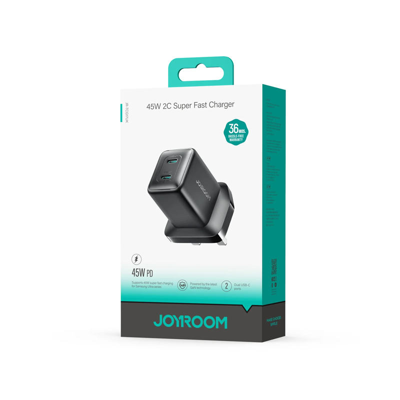 Joyroom JR-TCG17 45W Dual-Port (2C) Charger-Black (UK) Joyroom.pk