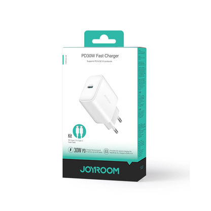 Joyroom JR-TCF24 PD30W Charger-White (EU)+C to C Cable 1m-White Joyroom.pk