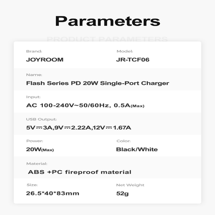 TCF06 JOYROOM PD 20W CHARGER WITH FREE C TO C CABLE JOYROOM