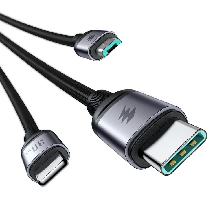 SA21-1T3 JOYROOM 30W 3-in-1 Fast Charging Cable (Type-C to L+C+M) 1.2m-Black Joyroom.pk