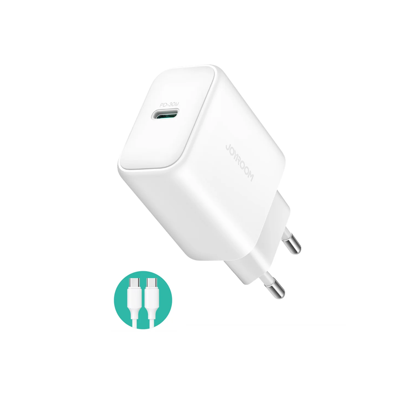 Joyroom JR-TCF24 PD30W Charger-White (EU)+C to C Cable 1m-White Joyroom.pk