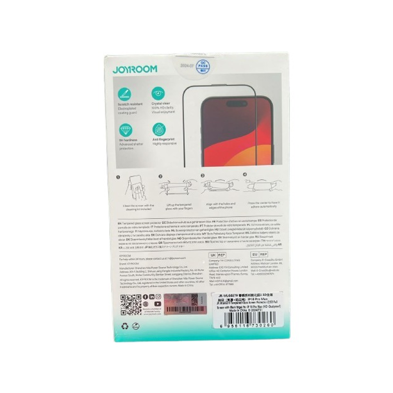 JR-MLG0279 Joyroom Tempered Glass Screen Protector for iPhone 16 Pro Max (HD+Dustproof) Joyroom.pk