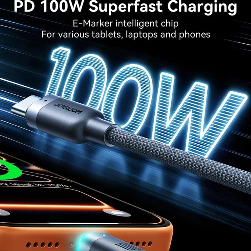 Joyroom S-A63 StarWay Series 100W Auto Power-Off Fast Charging Data Cable (Type-C to Type-C) 1.2m Joyroom.pk