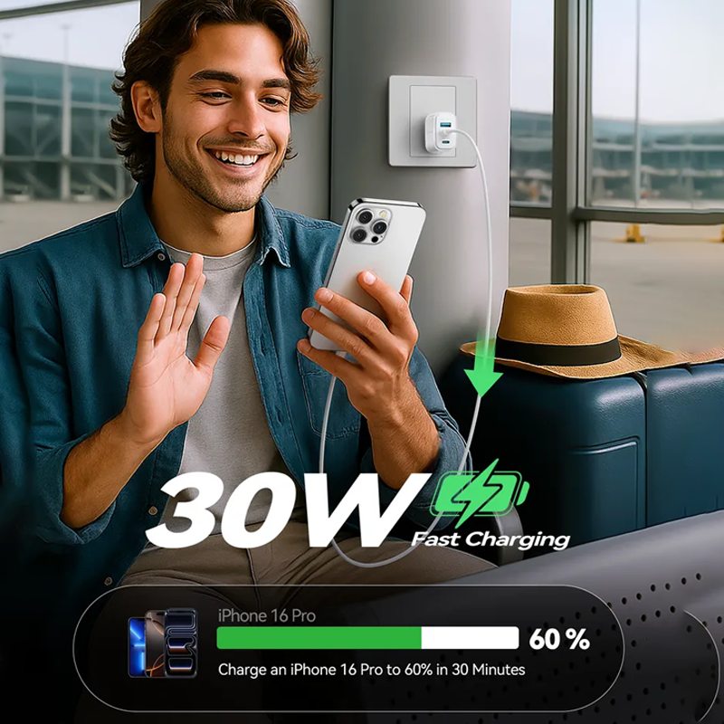 Joyroom JR-TG6 PD30W 3-Ports GaN Charger-White (EU) Joyroom.pk