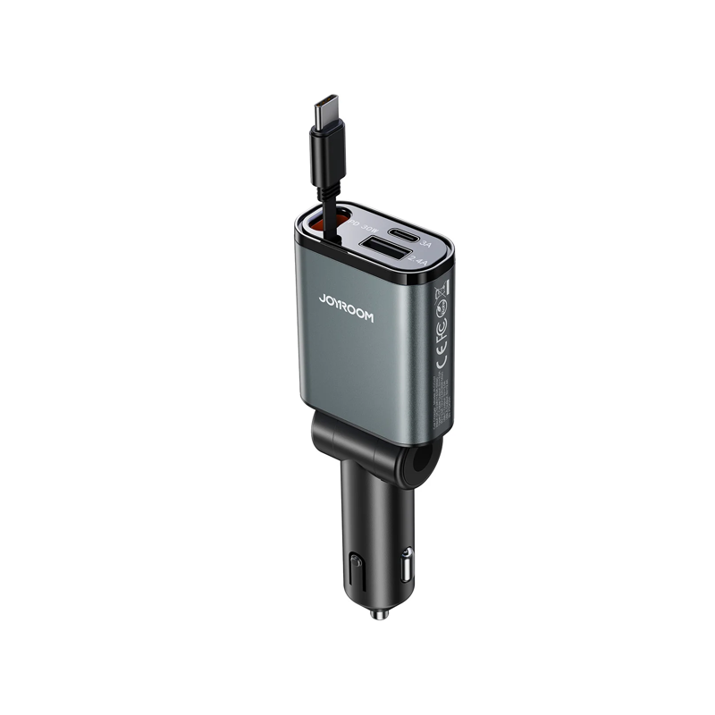 Joyroom JR-CCL07 45W 3-in-1 Retractable Car Charger-Dark Grey Joyroom.pk