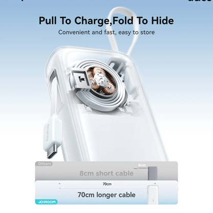 Joyroom JR-PR2L 35W Mini Power Bank with Built-in Retractable Type-C Cable + Type-C/Lightning Cable 10000mAh Joyroom.pk