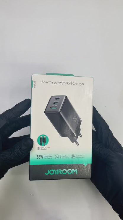 Joyroom JR-TG10 65W GaN Charger - Black (EU)+A14 C to C 100W 1.2m Cable-Black