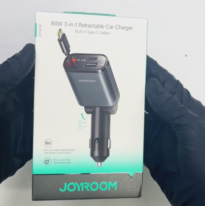 Joyroom JR-CCL07 45W 3-in-1 Retractable Car Charger-Dark Grey