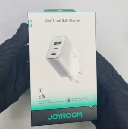 Joyroom JR-TG6 PD30W 3-Ports GaN Charger-White (EU)