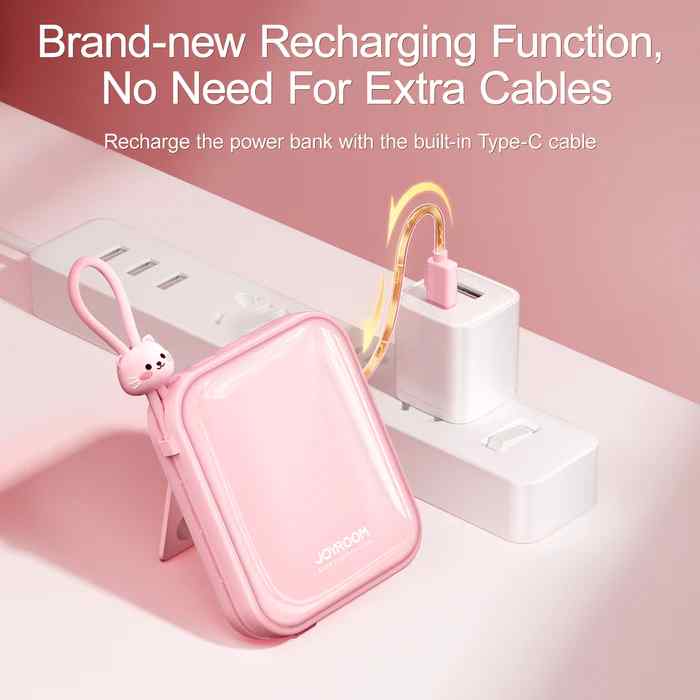 JR-L008 CUTIE SERIES POWER BANK WITH KICKSTAND 10000MAH - WHITE Joyroom.pk