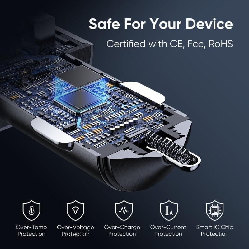 C-A19 JOYROOM 38W 3 USB Ports Fast Charging Aluminum Alloy Car Charger Joyroom.pk