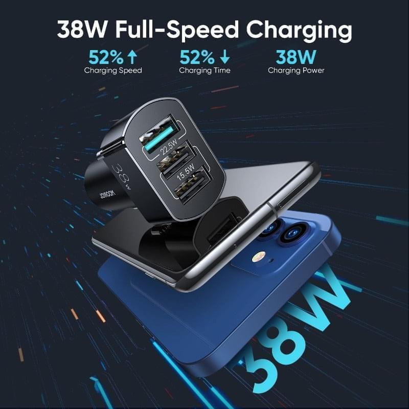 C-A19 JOYROOM 38W 3 USB Ports Fast Charging Aluminum Alloy Car Charger Joyroom.pk