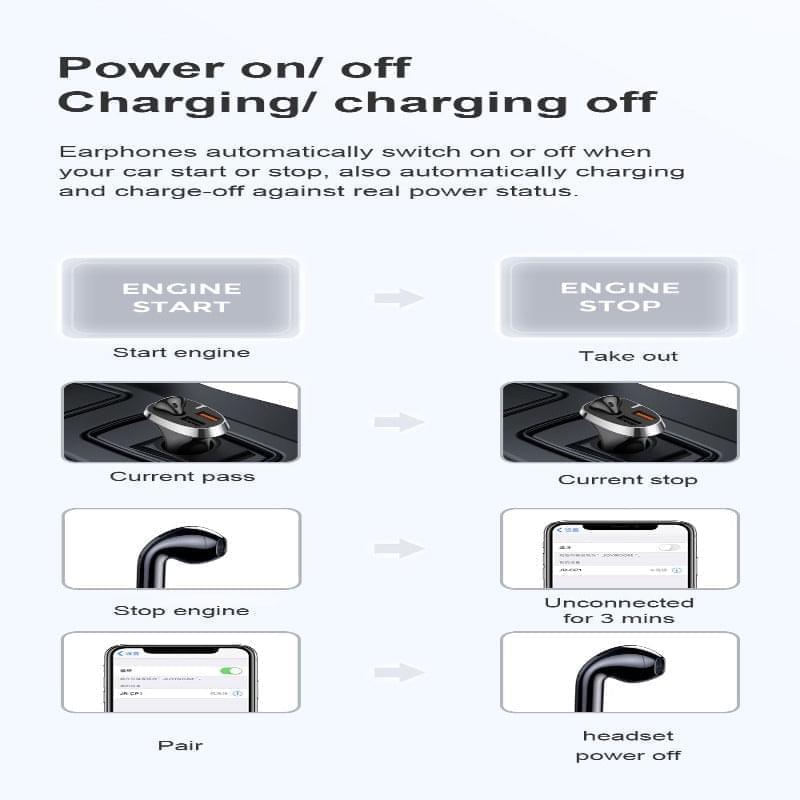 JR-CP2 JOYROOM Car Charger With Wireless Earphone Joyroom.pk