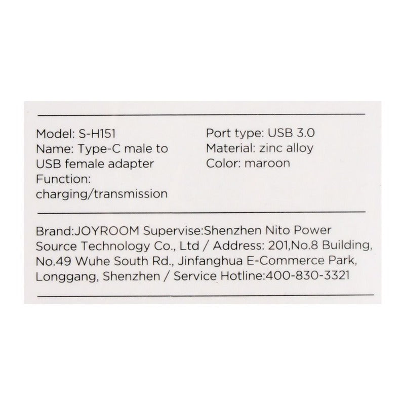 S-H151 JOYROOM Type C Male To USB Female Adapter Joyroom.pk